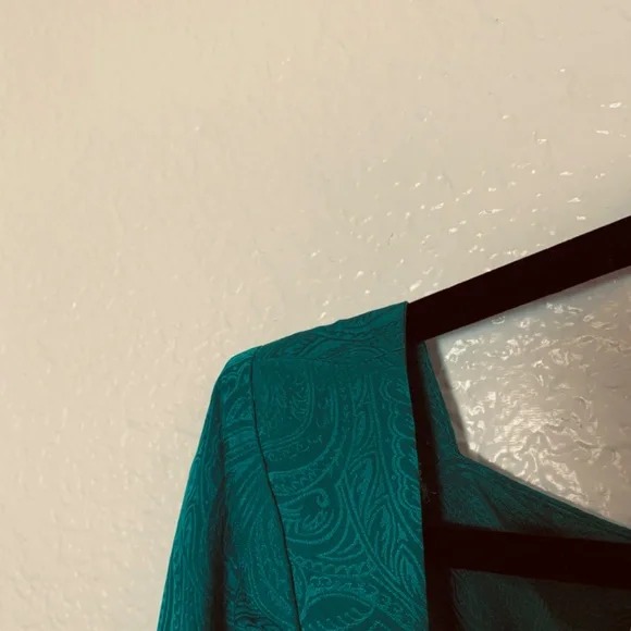 Vintage Gillian Silk Dress Size 10 Teal Green Blue Sweetheart Neckline Paisley - Picture 6 of 14